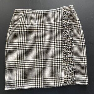 Vintage Emanuel Ungaro Houndstooth Wool Straight Skirt Sz 14/48 Black Academia